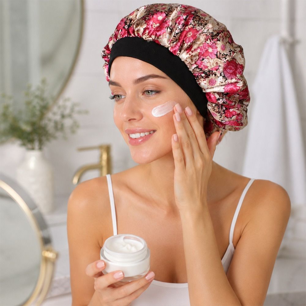 قبعة نوم من الساتان بنقشة زهور - مراجعة Satin Hair Bonnet وسعره